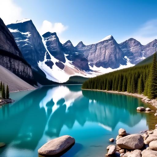 The iconic Moraine Lake with its ten peaks in Banff National Park.