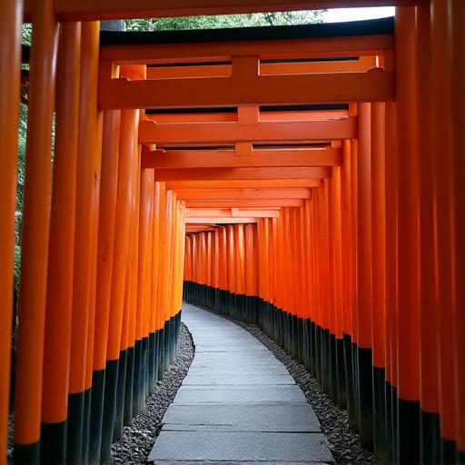 The Fushimi Inari Shrine with its iconic red torii gates in Kyoto.